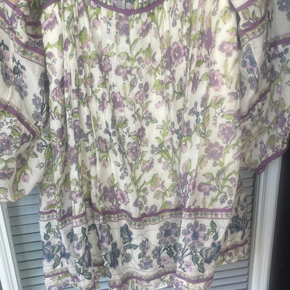 Floral Boho Peasant Dress in Lavender & Green - Picture 3 of 10